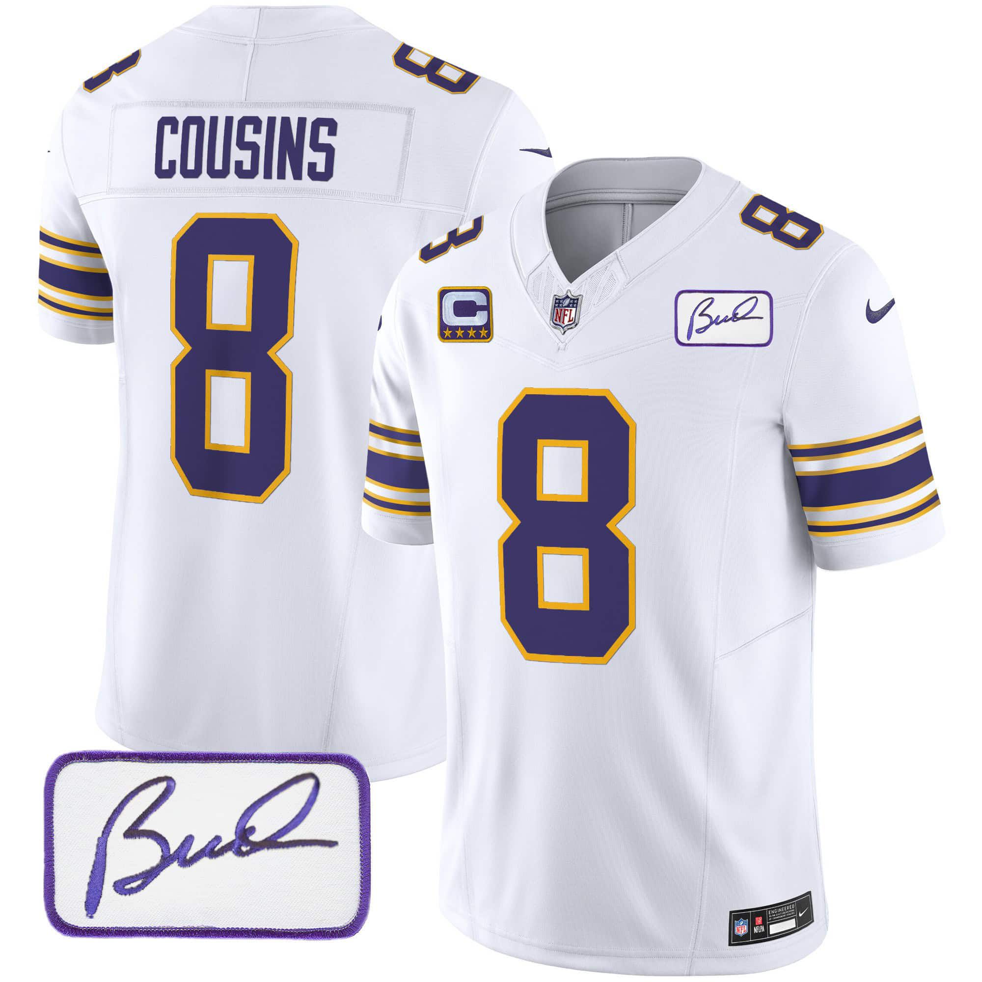 Men Minnesota Vikings #8 Cousins White 2024 Nike Bud Grant Patch Classic Limited NFL Jersey->indianapolis colts->NFL Jersey
